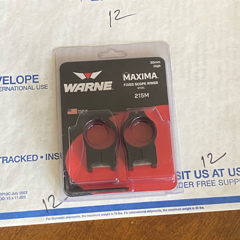 Warne Maxima Fixed Scope Rings 30mm High 215M Steel Black Matte - NEW